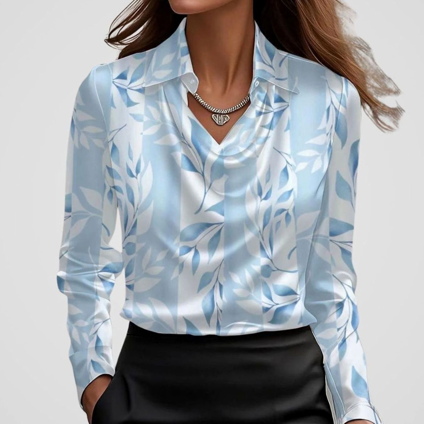 Women's Cowl Neck Satin Blouse — Long Sleeve Draped Top 8