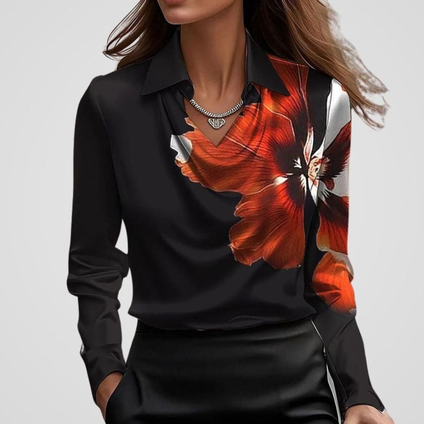 Women's Cowl Neck Satin Blouse — Long Sleeve Draped Top 9