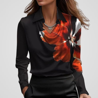 Women's Cowl Neck Satin Blouse — Long Sleeve Draped Top 9