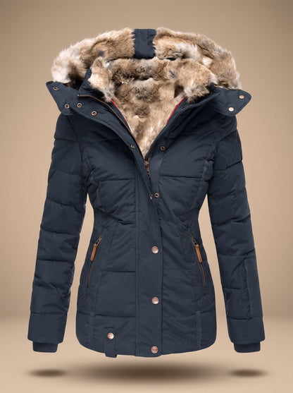 Women's Quilted Puffer Coat with Faux Fur Lined Hood 4