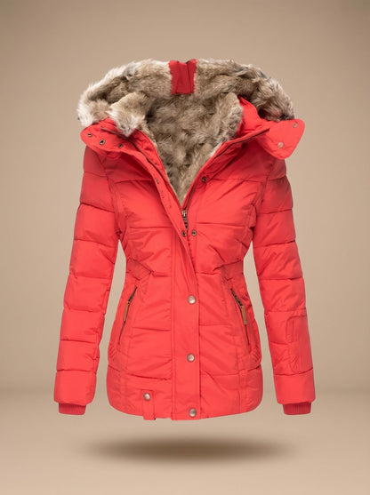 Women's Quilted Puffer Coat with Faux Fur Lined Hood 5