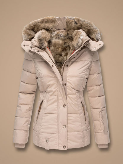 Women's Quilted Puffer Coat with Faux Fur Lined Hood 6