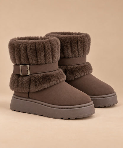 Women's Faux Fur Trimmed Snow Boots, Slip-On Winter Boots 1