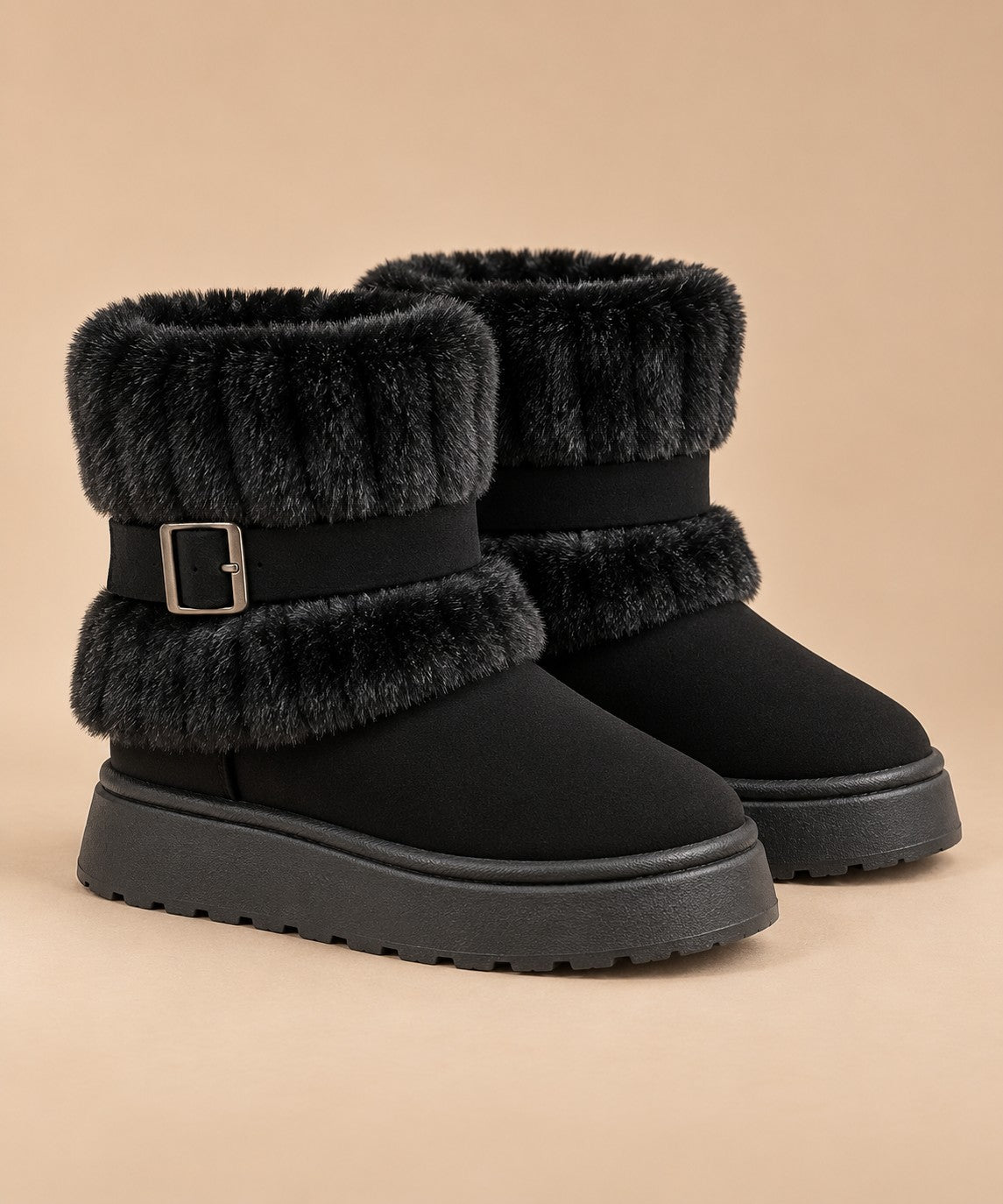 Women's Faux Fur Trimmed Snow Boots, Slip-On Winter Boots 10