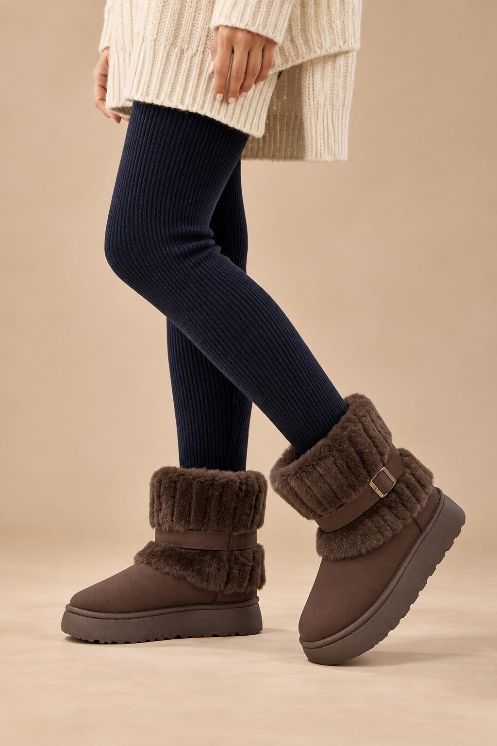 Women's Faux Fur Trimmed Snow Boots, Slip-On Winter Boots 2