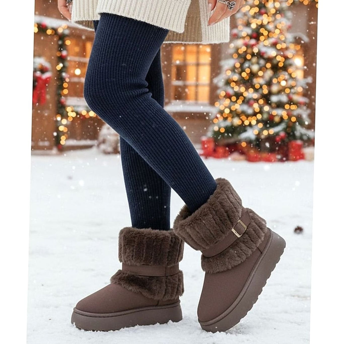 Women's Faux Fur Trimmed Snow Boots, Slip-On Winter Boots 3