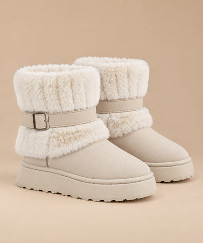 Women's Faux Fur Trimmed Snow Boots, Slip-On Winter Boots 6