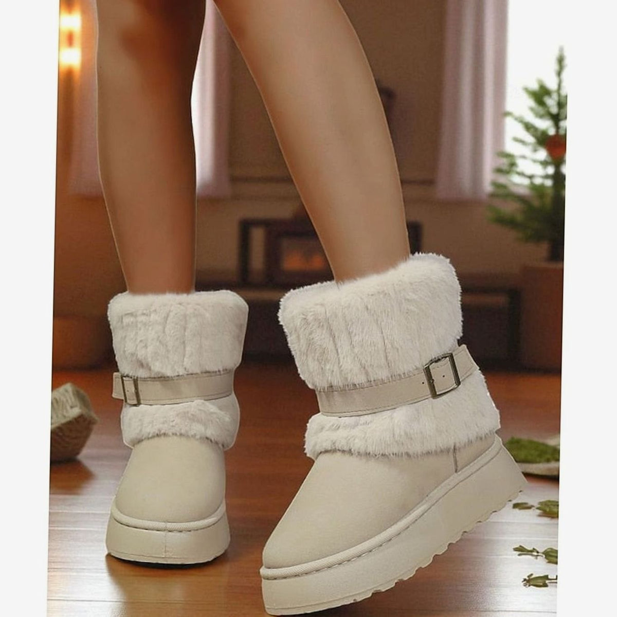 Women's Faux Fur Trimmed Snow Boots, Slip-On Winter Boots 7