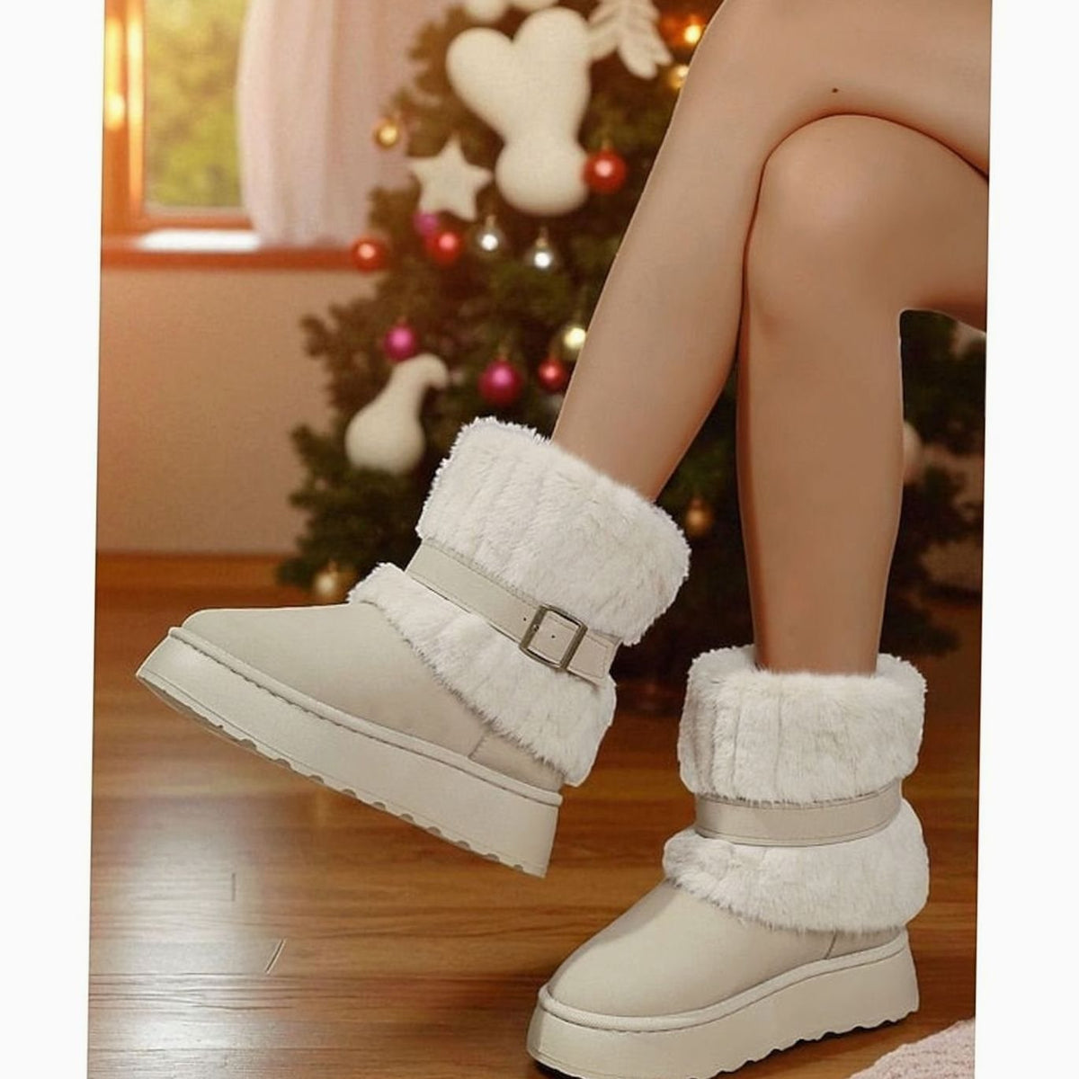 Women's Faux Fur Trimmed Snow Boots, Slip-On Winter Boots 8