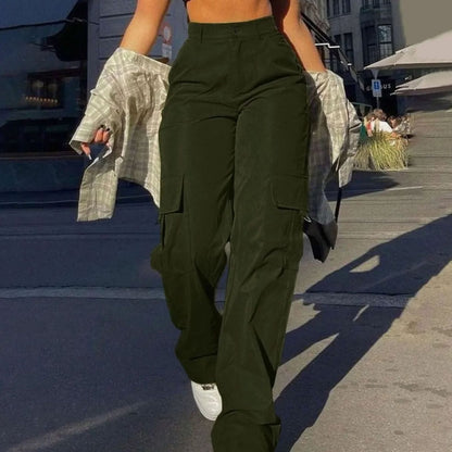 Women's High-Waist Wide-Leg Cargo Trousers — Flap Pocket 10