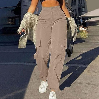 Women's High-Waist Wide-Leg Cargo Trousers — Flap Pocket 11