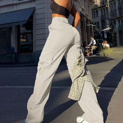 Women's High-Waist Wide-Leg Cargo Trousers — Flap Pocket 2
