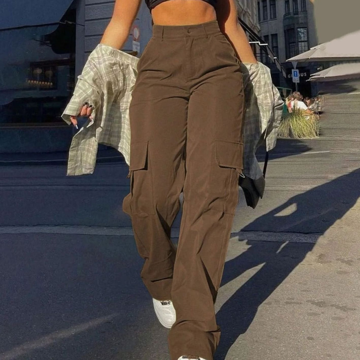 Women's High-Waist Wide-Leg Cargo Trousers — Flap Pocket 4