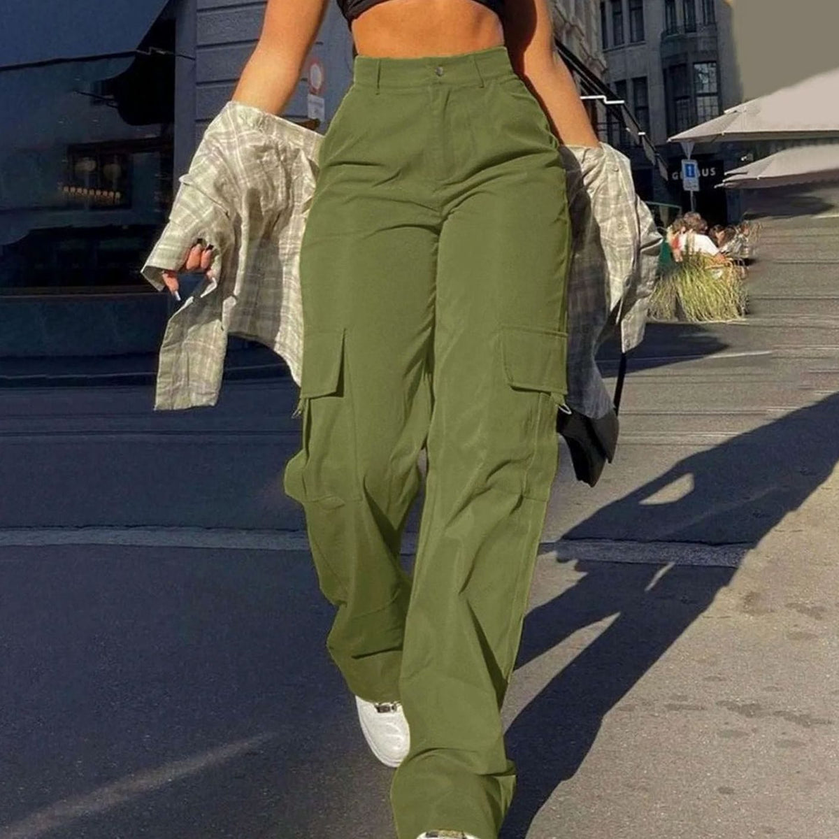 Women's High-Waist Wide-Leg Cargo Trousers — Flap Pocket 5