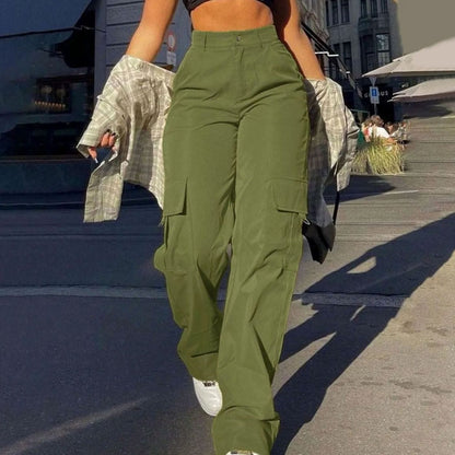 Women's High-Waist Wide-Leg Cargo Trousers — Flap Pocket 5