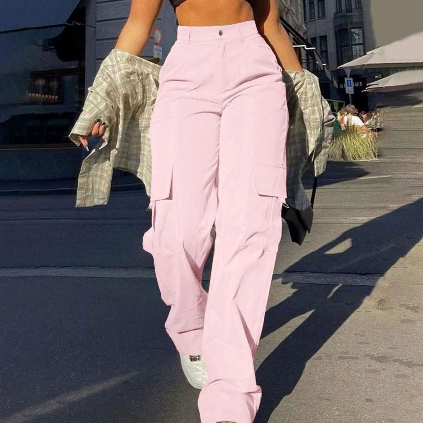 Women's High-Waist Wide-Leg Cargo Trousers — Flap Pocket 6