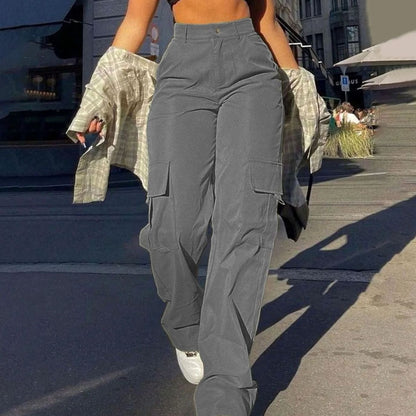 Women's High-Waist Wide-Leg Cargo Trousers — Flap Pocket 7