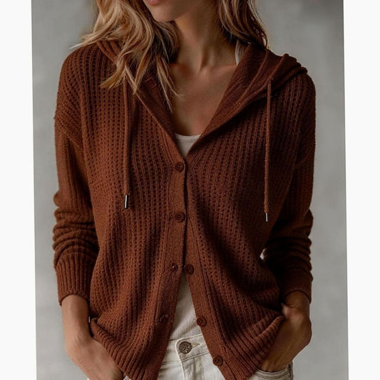 Women's Hooded Waffle-Knit Cardigan — Relaxed Button-Front Fit 1