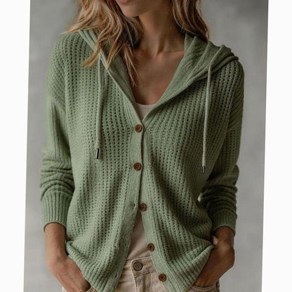 Women's Hooded Waffle-Knit Cardigan — Relaxed Button-Front Fit 2