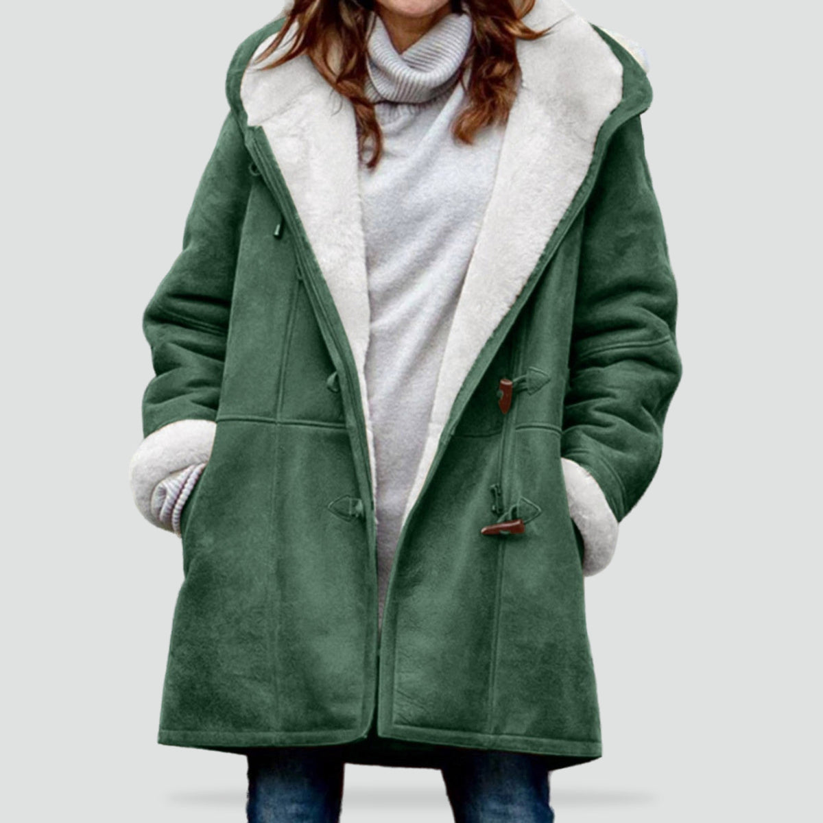 Women's Hooded Duffle Coat with Toggle Buttons 1