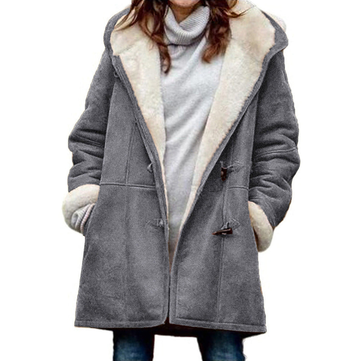 Women's Hooded Duffle Coat with Toggle Buttons 6
