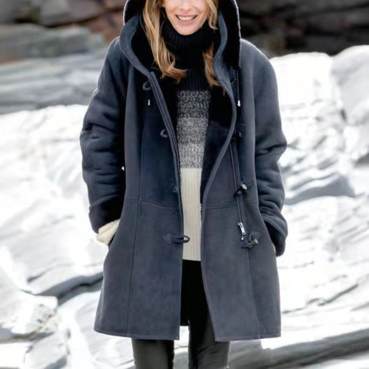 Women's Hooded Duffle Coat with Toggle Buttons 7