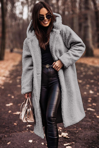 Faux Fur Coat with Hood, Women's Relaxed Winter Coat 8