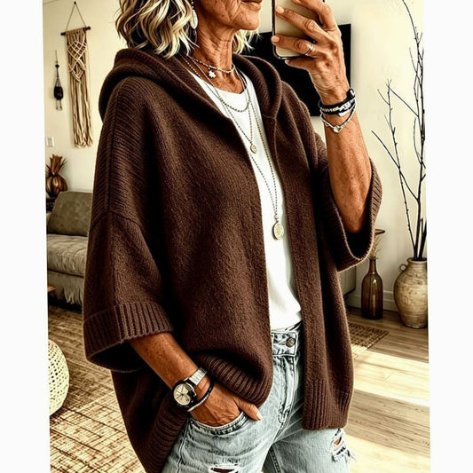 Women's Hooded Open-Front Knit Cardigan — Relaxed Fit 1