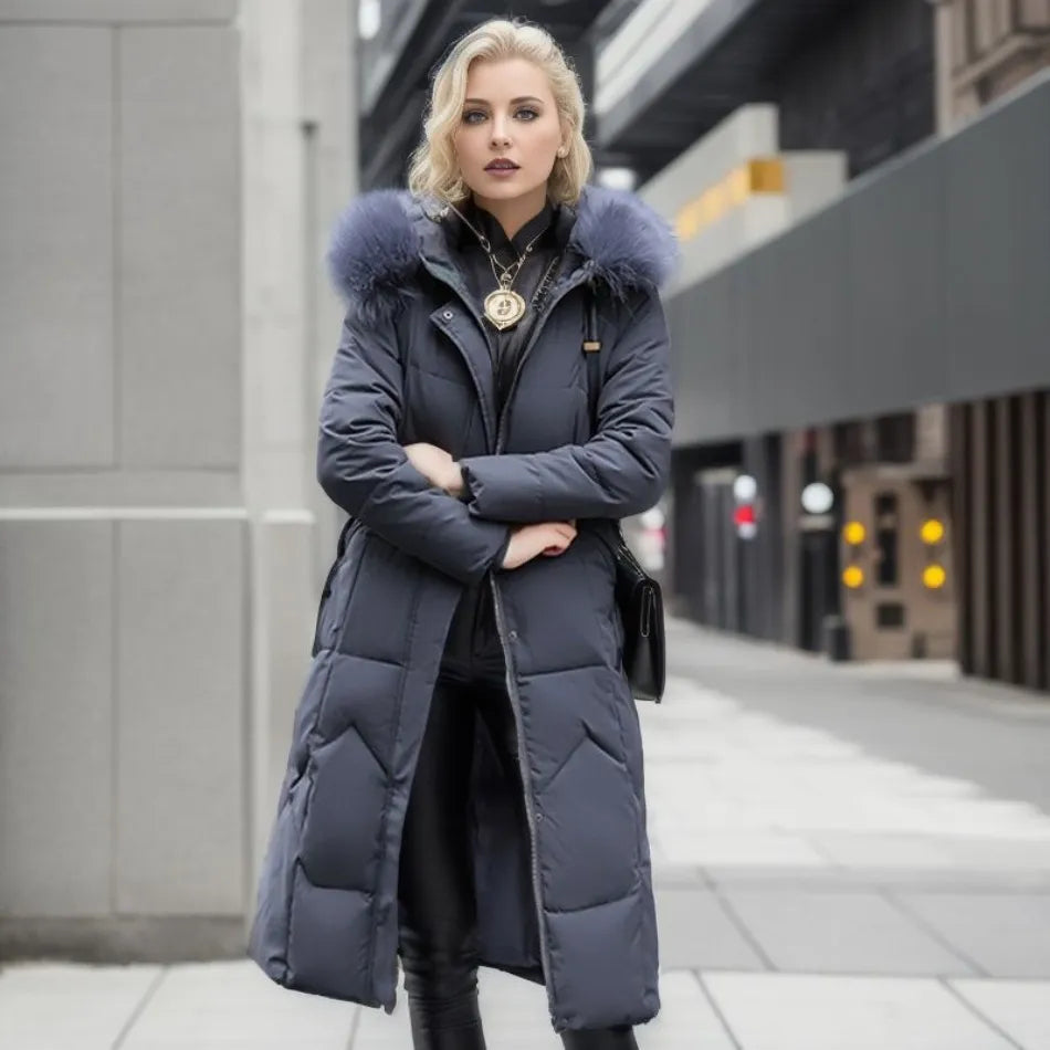 Women's Quilted Puffer Coat with Hood Trim for Winter 11