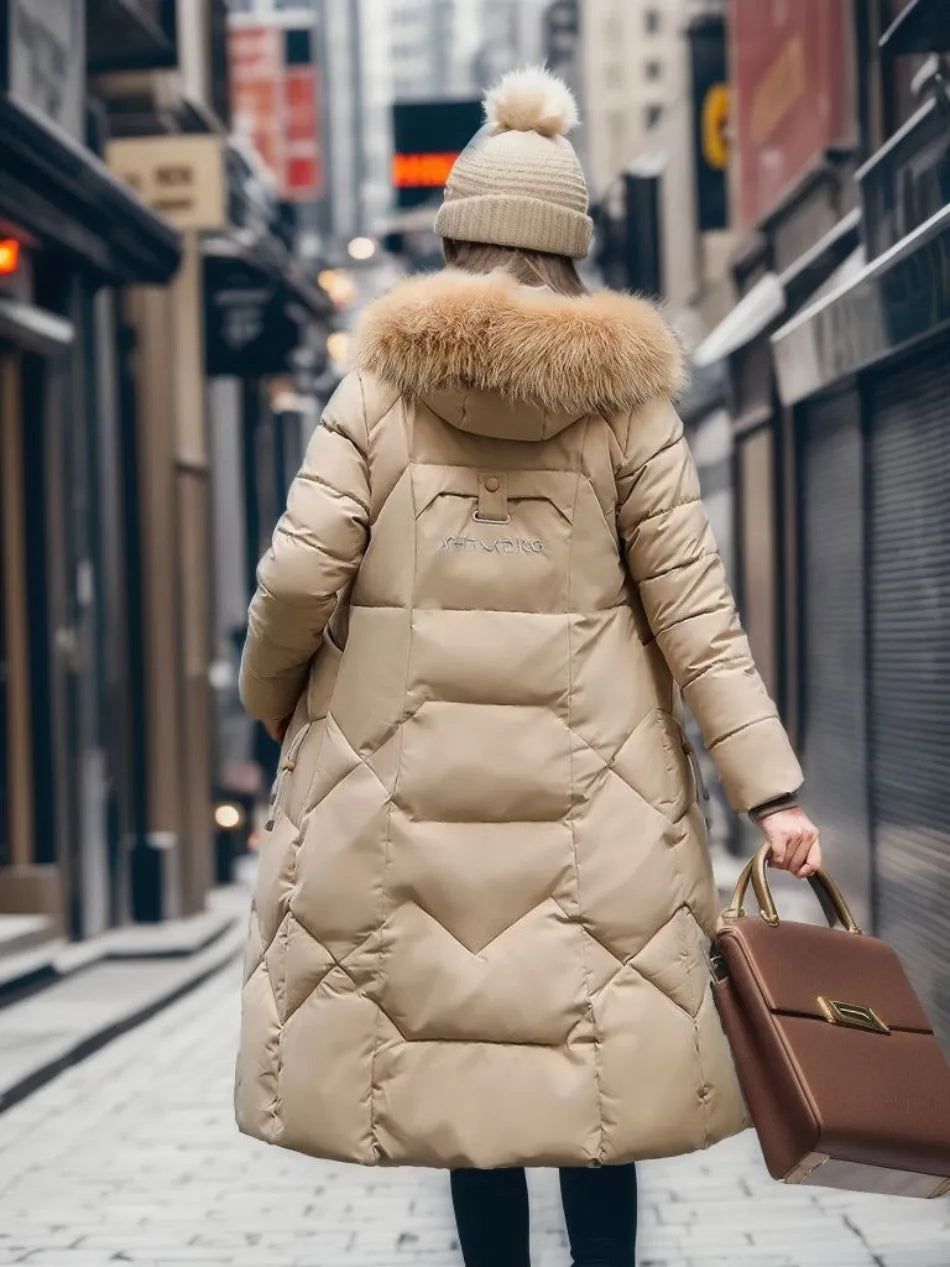 Women's Quilted Puffer Coat with Hood Trim for Winter 14
