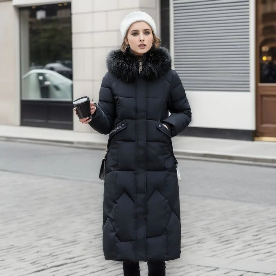 Women's Quilted Puffer Coat with Hood Trim for Winter 3