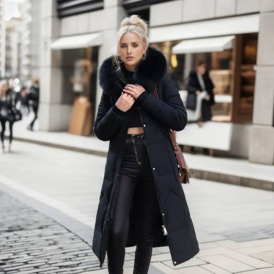 Women's Quilted Puffer Coat with Hood Trim for Winter 4