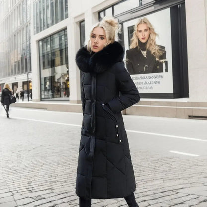 Women's Quilted Puffer Coat with Hood Trim for Winter 5