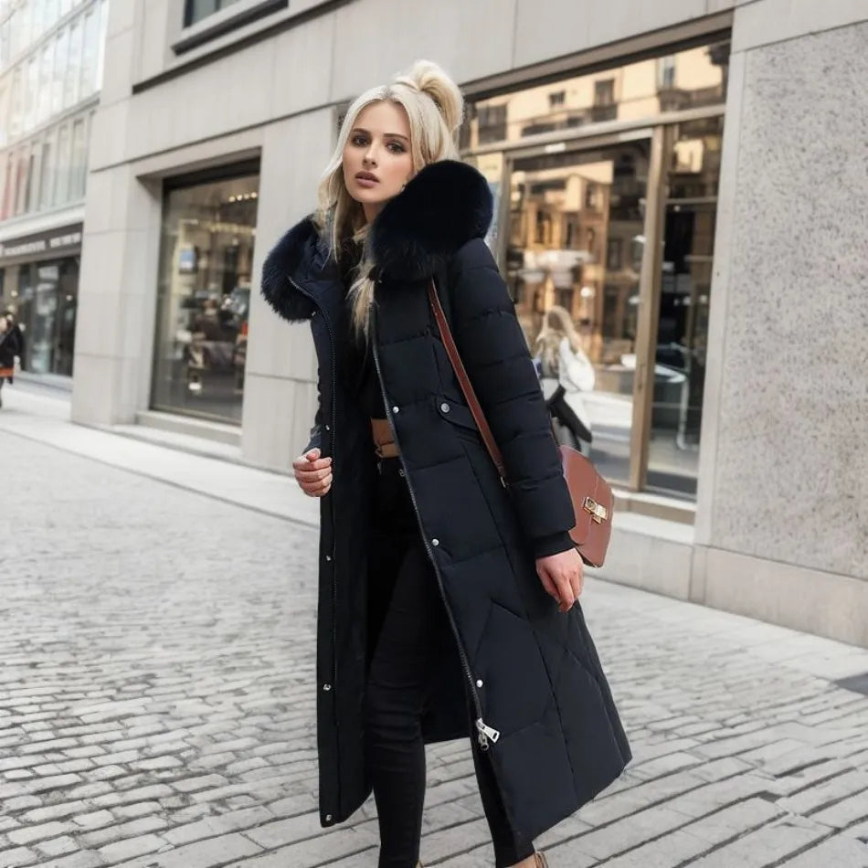 Women's Quilted Puffer Coat with Hood Trim for Winter 6