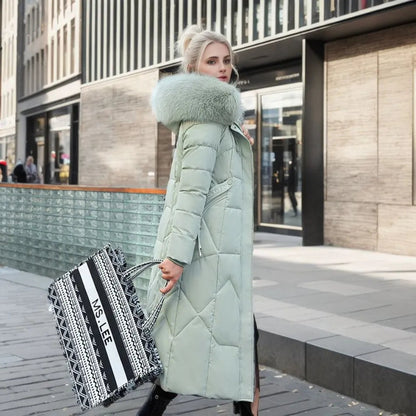 Women's Quilted Puffer Coat with Hood Trim for Winter 7