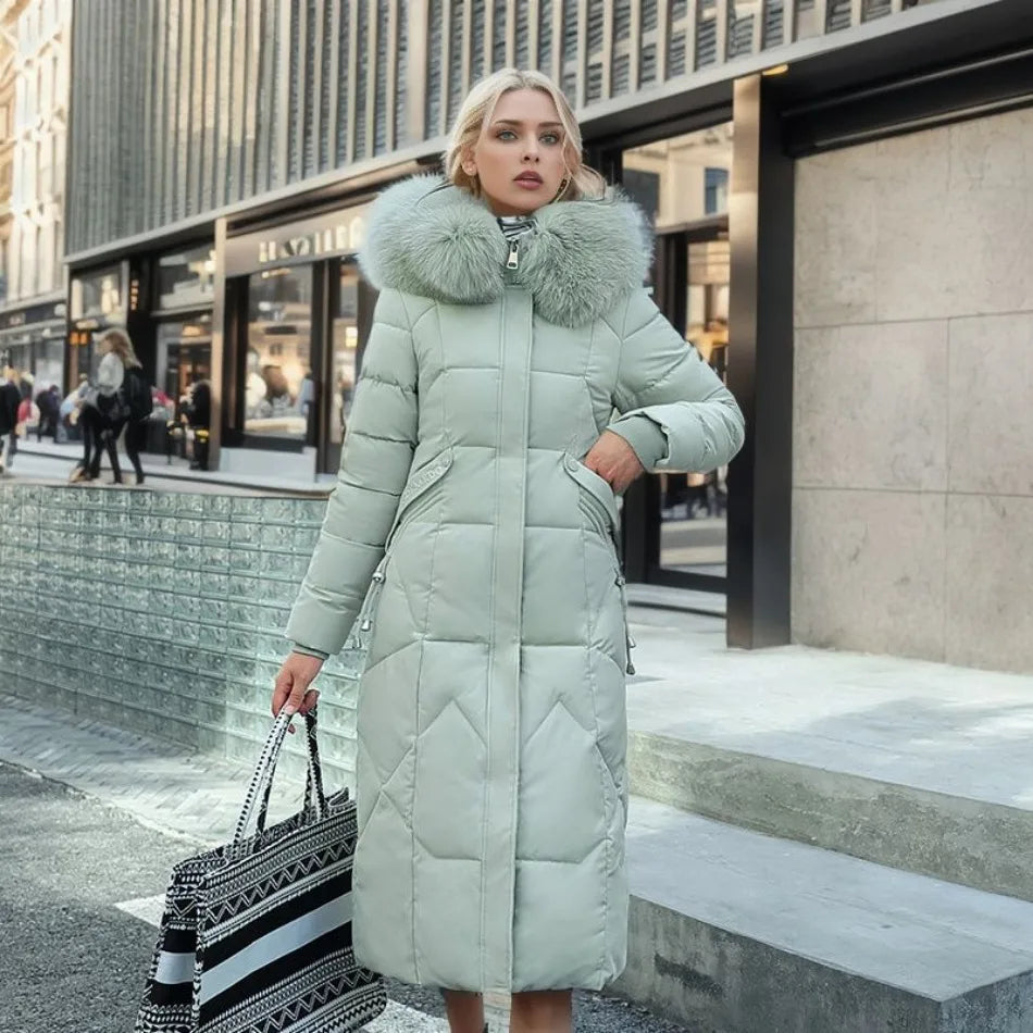 Women's Quilted Puffer Coat with Hood Trim for Winter 8