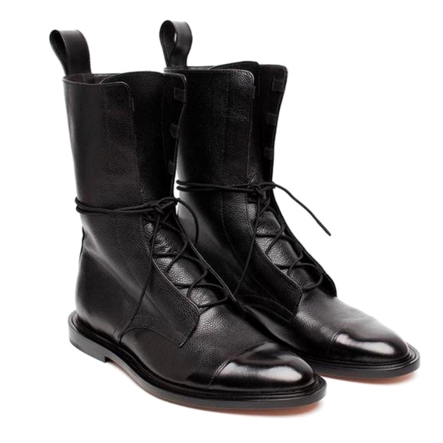 Women's Cap-Toe Lace-Up Combat Boots — Mid-Calf Style 1