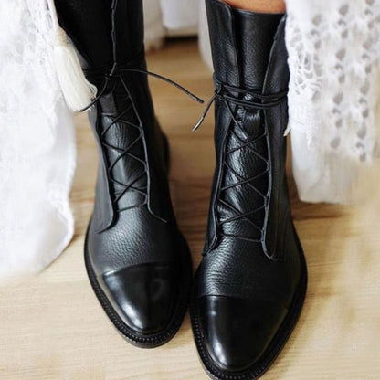Women's Cap-Toe Lace-Up Combat Boots — Mid-Calf Style 2