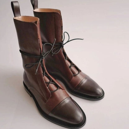Women's Cap-Toe Lace-Up Combat Boots — Mid-Calf Style 4