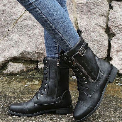 Women's Faux Leather Lace-Up Side-Zip Combat Boots 11