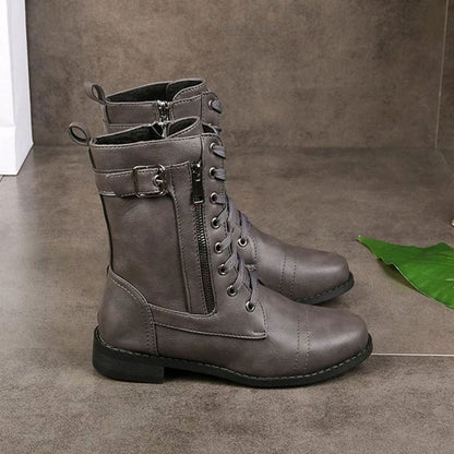 Women's Faux Leather Lace-Up Side-Zip Combat Boots 12