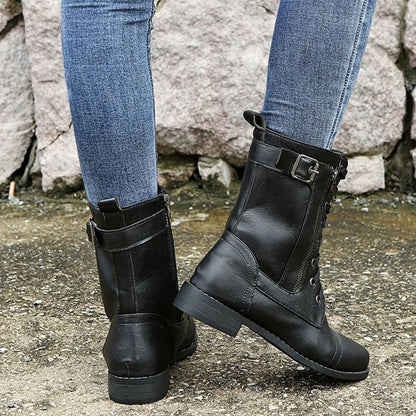 Women's Faux Leather Lace-Up Side-Zip Combat Boots 13