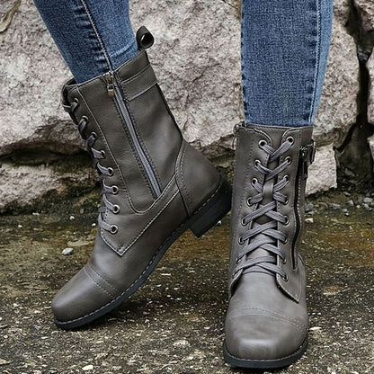 Women's Faux Leather Lace-Up Side-Zip Combat Boots 14