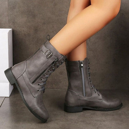Women's Faux Leather Lace-Up Side-Zip Combat Boots 15