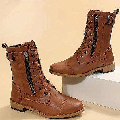 Women's Faux Leather Lace-Up Side-Zip Combat Boots 17