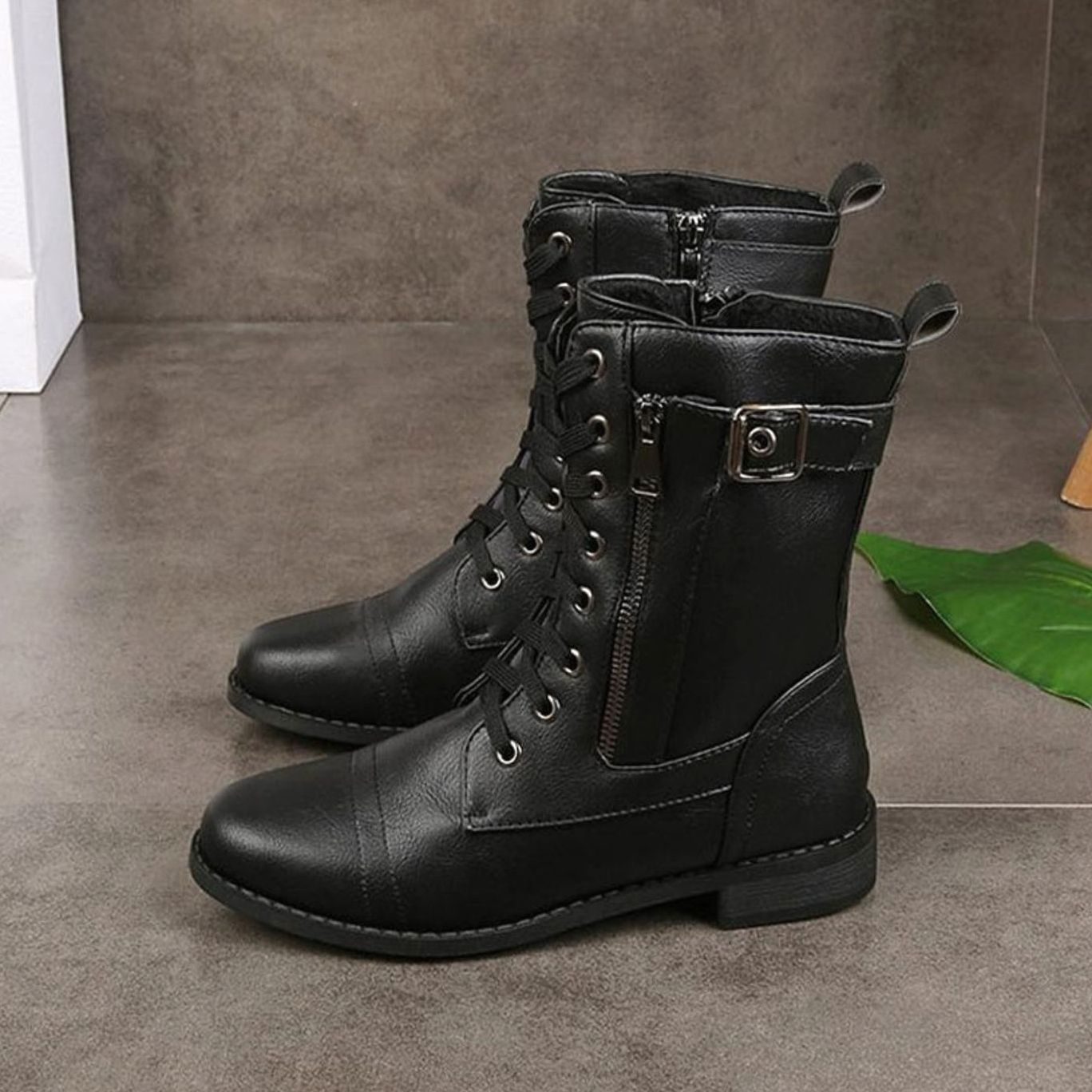 Women's Faux Leather Lace-Up Side-Zip Combat Boots 7