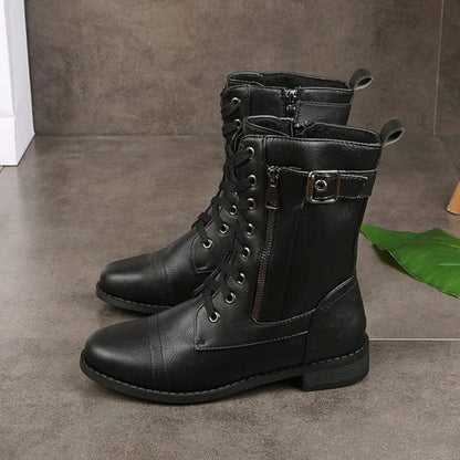 Women's Faux Leather Lace-Up Side-Zip Combat Boots 7