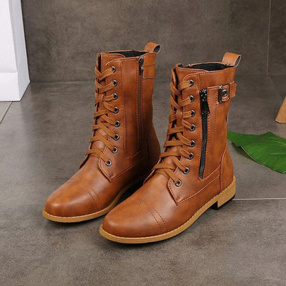 Women's Faux Leather Lace-Up Side-Zip Combat Boots 8