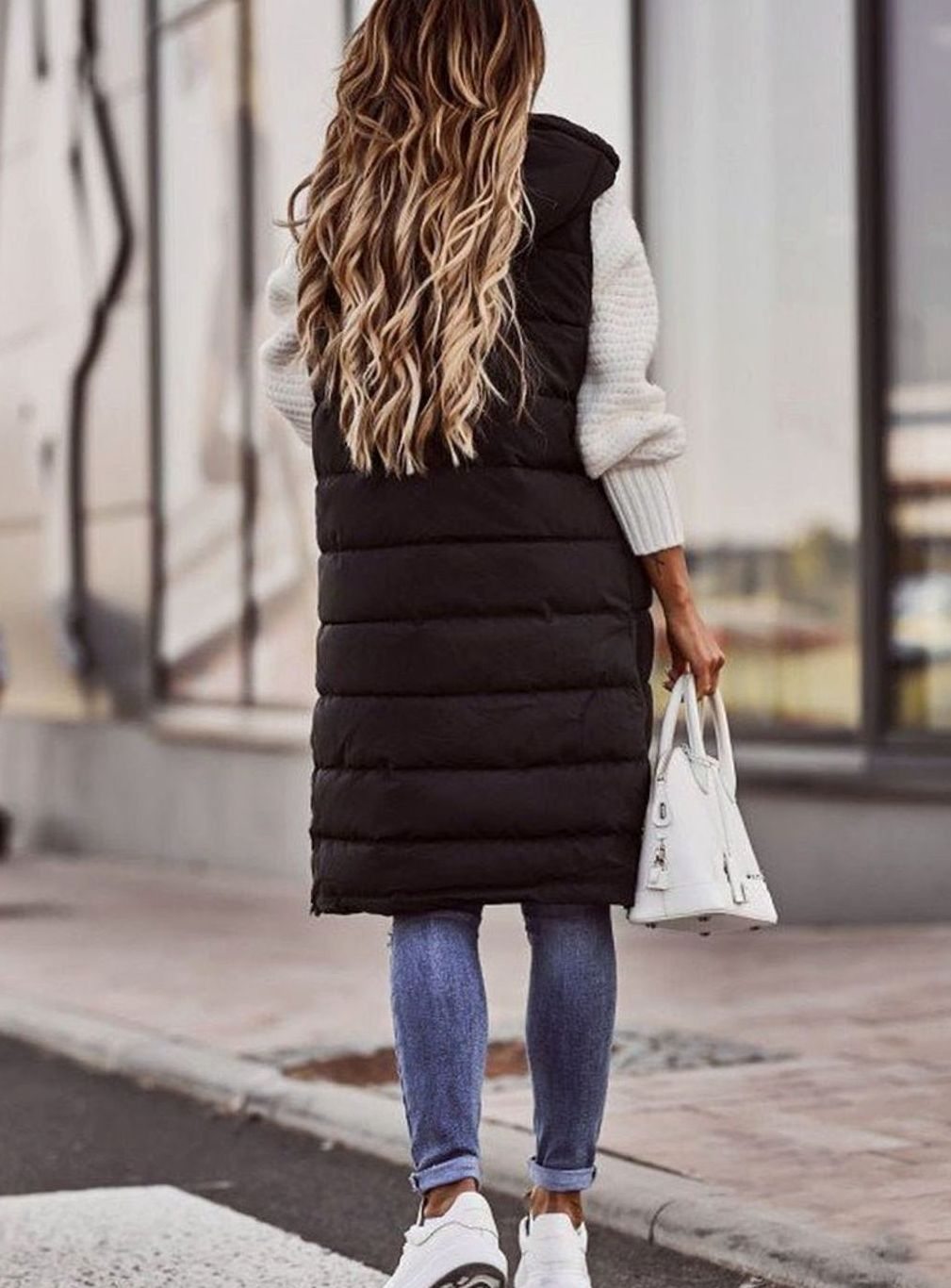 Women's Longline Hooded Quilted Puffer Vest — Sleeveless Winter 4