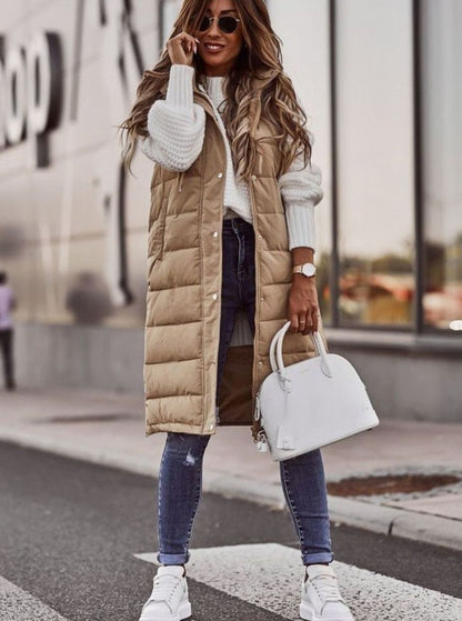 Women's Longline Hooded Quilted Puffer Vest — Sleeveless Winter 5